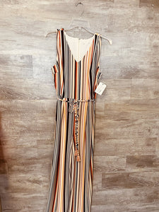 (S) Cato Orange Striped Jumpsuit Womens