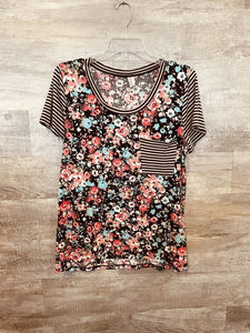(XL) Honey & Lace Floral Striped Shirt Womens