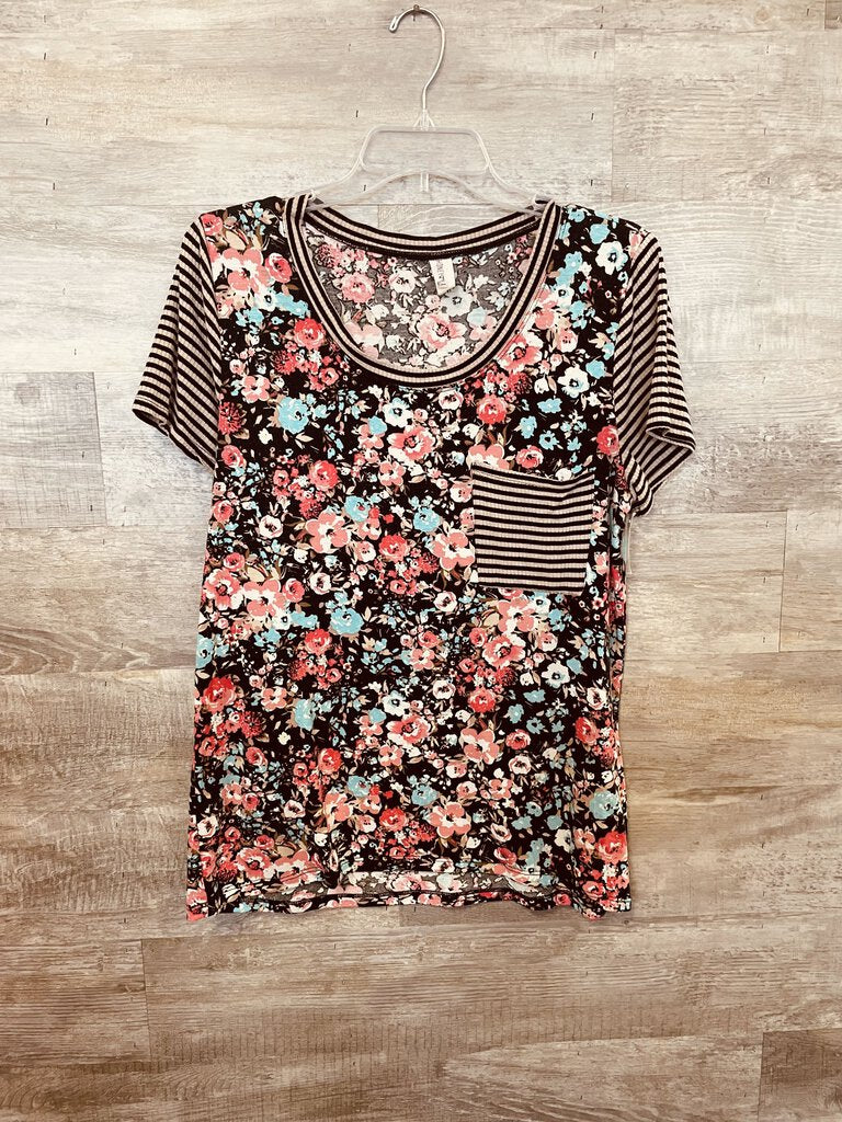 (XL) Honey & Lace Floral Striped Shirt Womens
