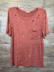 (L) Gilded Intent Coral Distressed Tee