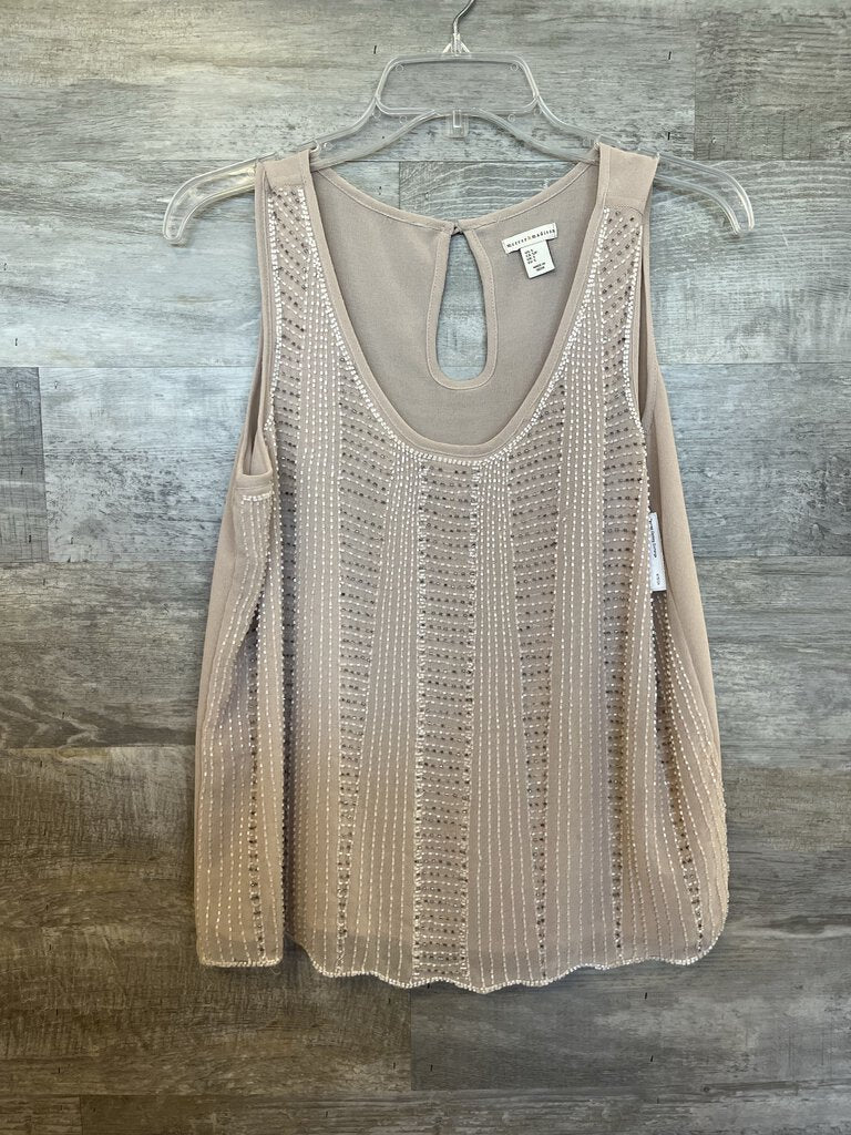 (S) Mercer & Madison Taupe Beaded Tank Womens