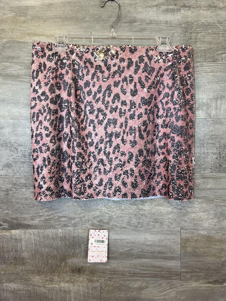 (8) Free People Pink Cheetah Sequin Skirt Women's
