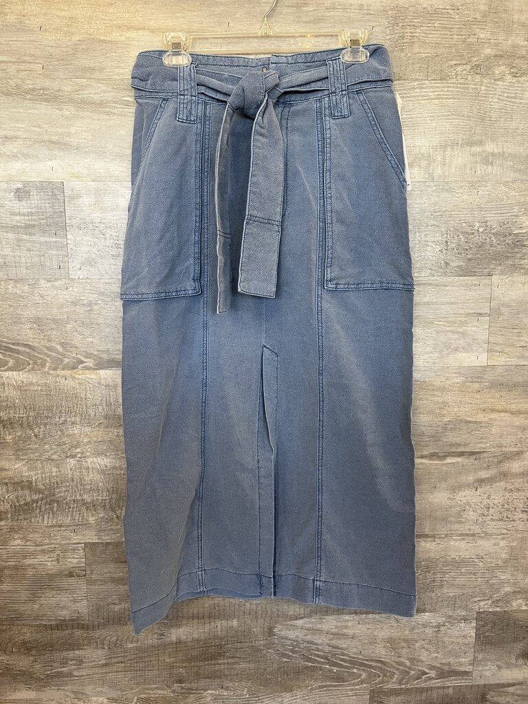 (4) Free People Belted Blue Jean Skirt