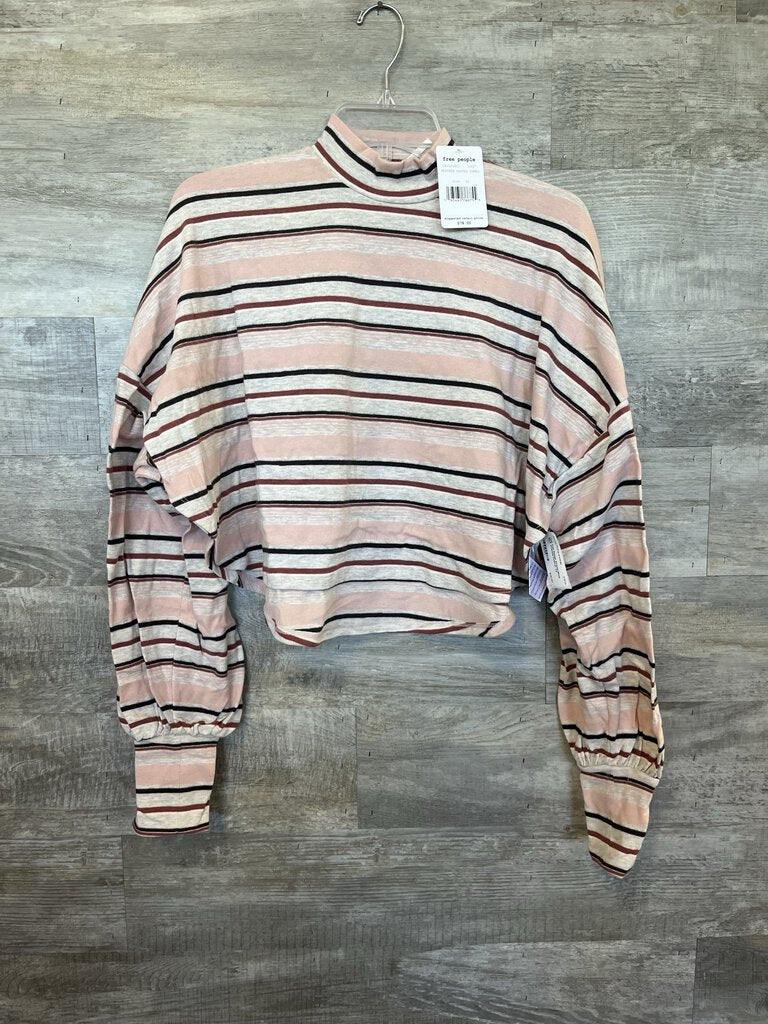 (XS) Free People Striped Mock Neck Oversize Pullover