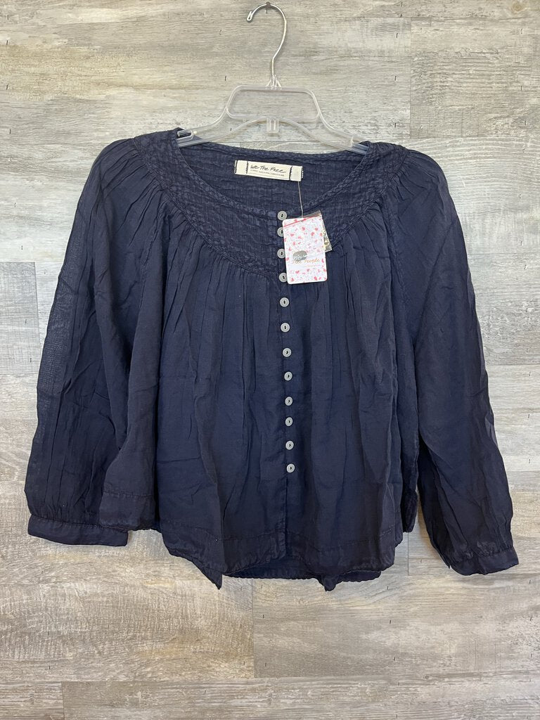 (XS) Free People Navy Flowy Henley Top