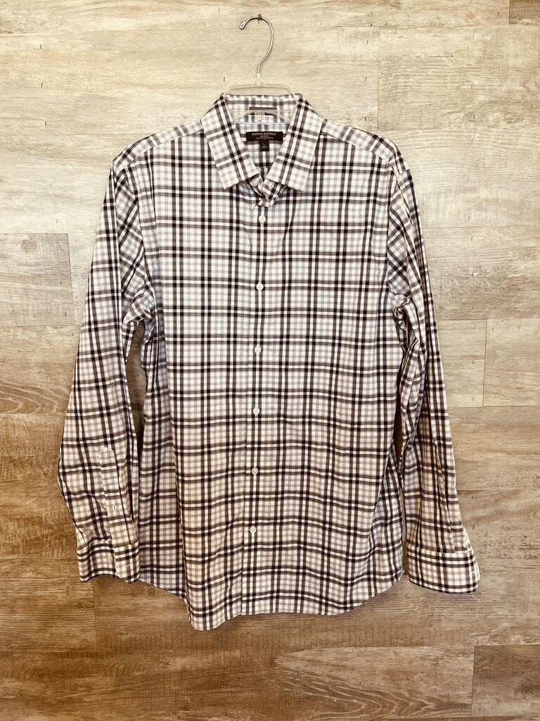 (L) Banana Republic Black White Plaid Button Up Mens