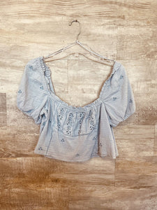 (S) Zara Blue Eyelet Crop Top Womens