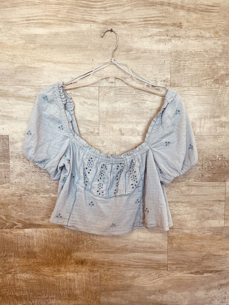 (S) Zara Blue Eyelet Crop Top Womens