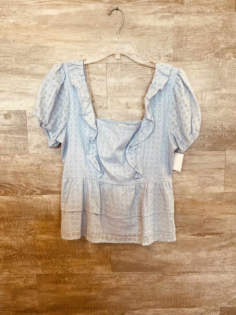 (L) SO Light Blue Ruffle Top Womens