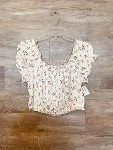 (L) Pink Rose White Blue Orange Crop Top Womens