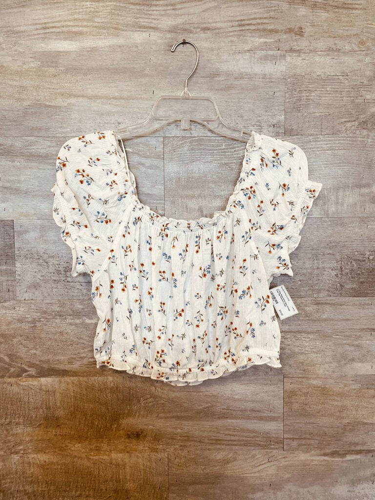(L) Pink Rose White Blue Orange Crop Top Womens
