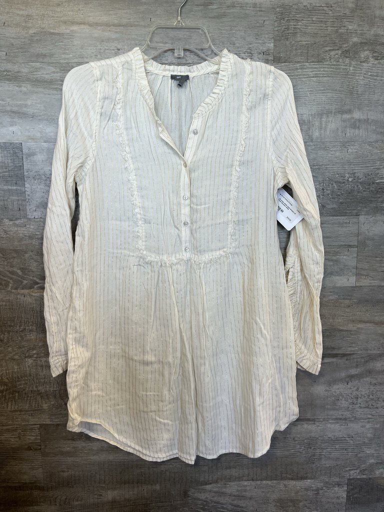 (S) Aerie White Gold Striped LS Tunic Womens