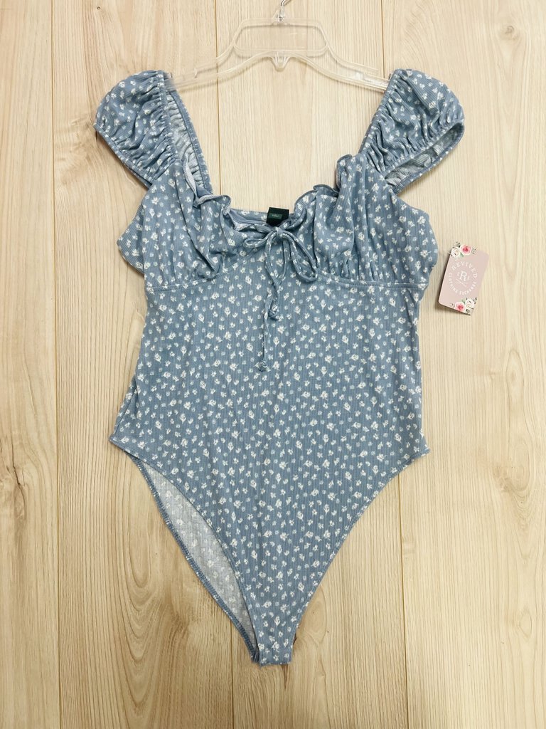 (L) Wild Fable Blue Floral Bodysuit Womens