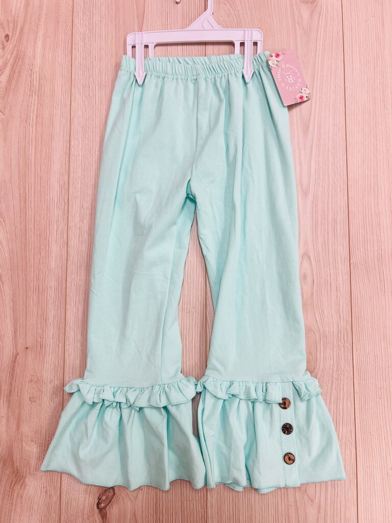(7/8) Honeydew Teal Ruffle Pants Girl's