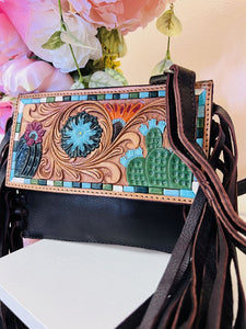 American Darling Tooled Fringe Cactus Crossbody