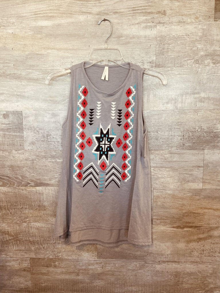 (S) Roper Grey Red Teal Aztec Tank Womens