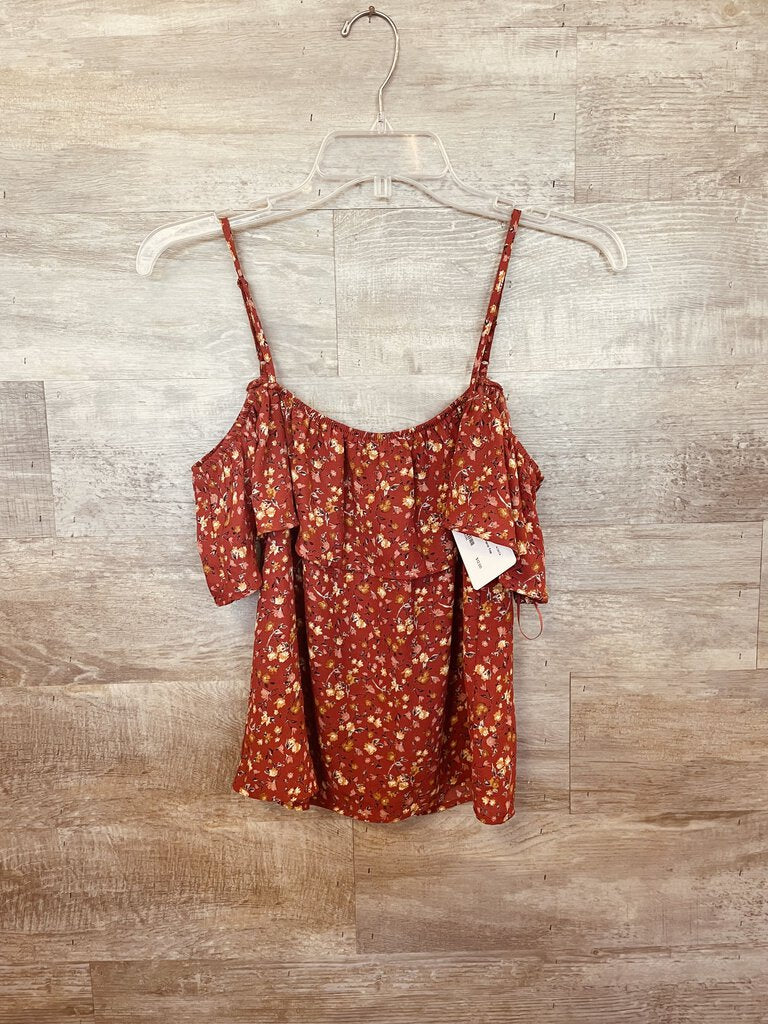 (XS) Blue Rain Rust Floral Top Womens