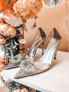 (10) Good American Silver Embellished Heels Womens