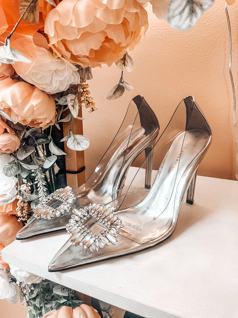 (10) Good American Silver Embellished Heels Womens