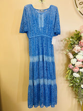 Load image into Gallery viewer, (S) Queen &amp; Pawn Blue Lace Maxi Dress Womens Small Anthropologie