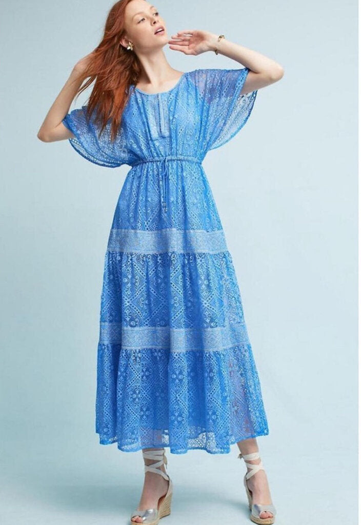 (S) Queen & Pawn Blue Lace Maxi Dress Womens Small Anthropologie