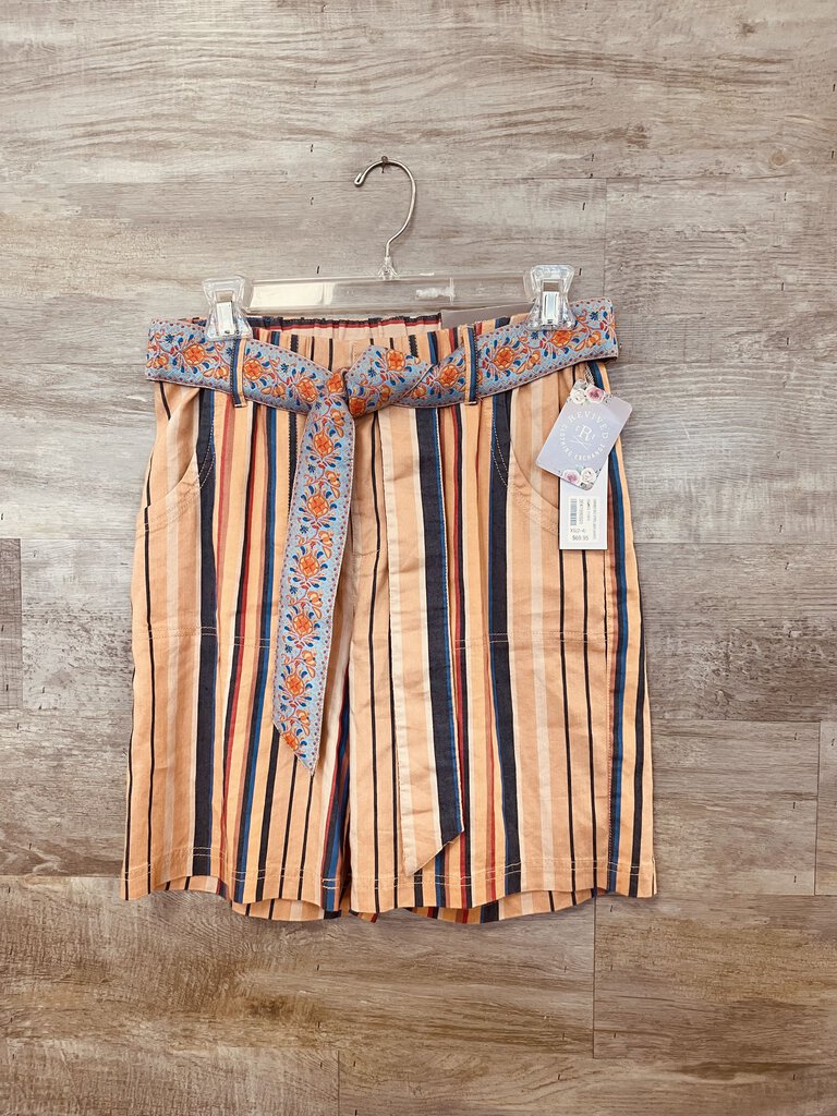 (XS) Soft Surroundings Orange Striped Belt Shorts Womens