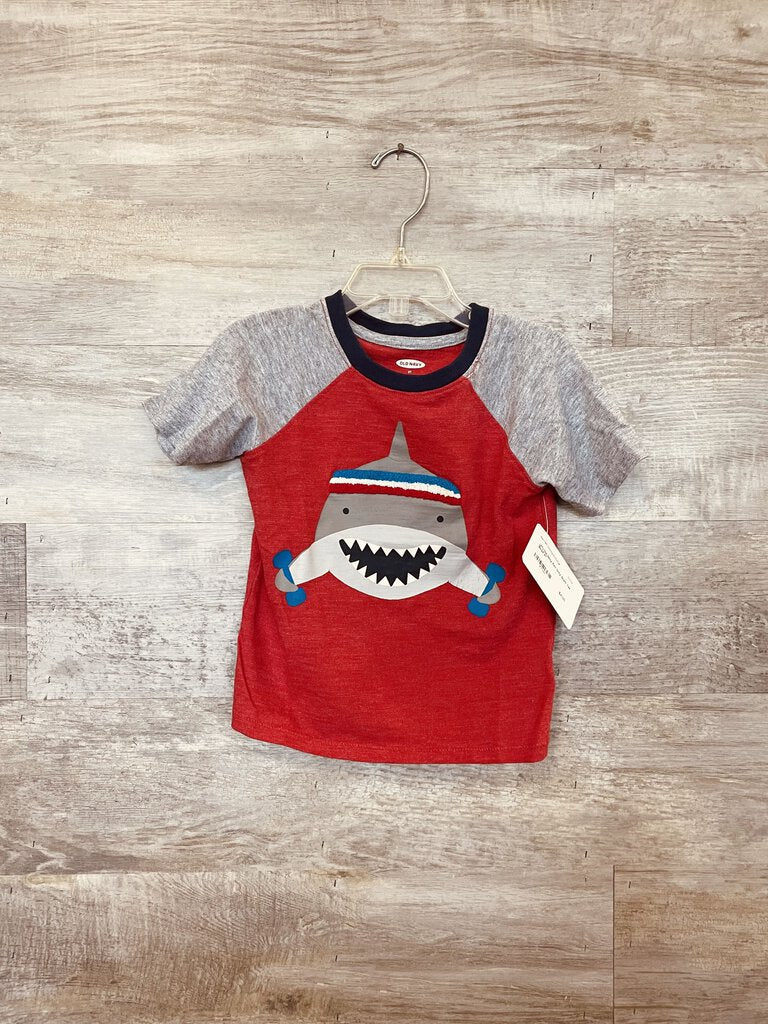 (2T) Old Navy Red Grey Shark Tee Boys