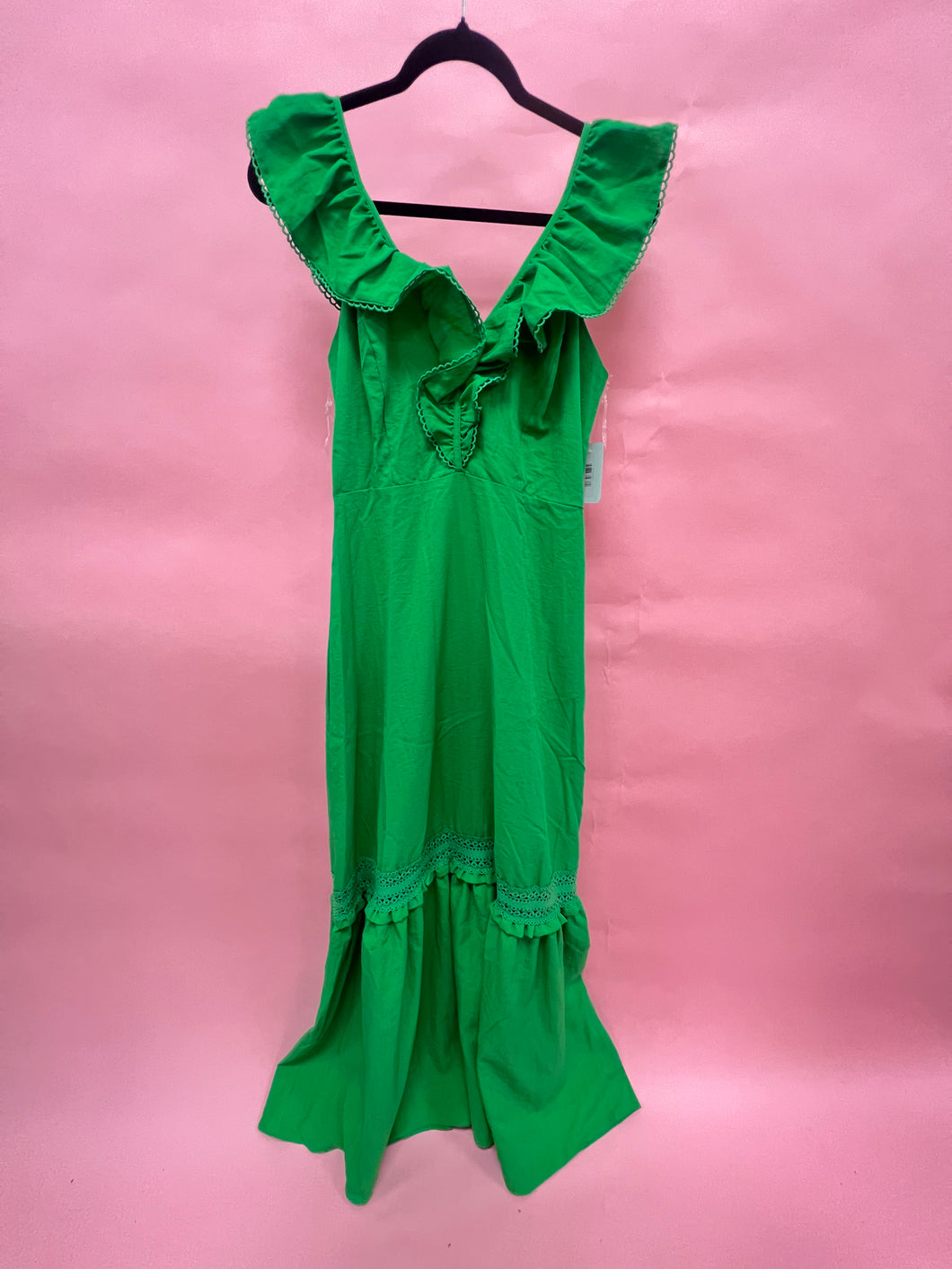 (L) Chicways Green Maxi Lace Trim Dress Women's