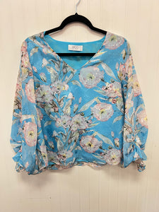 (S) Mod On Trend Blue Floral Shirt Womens