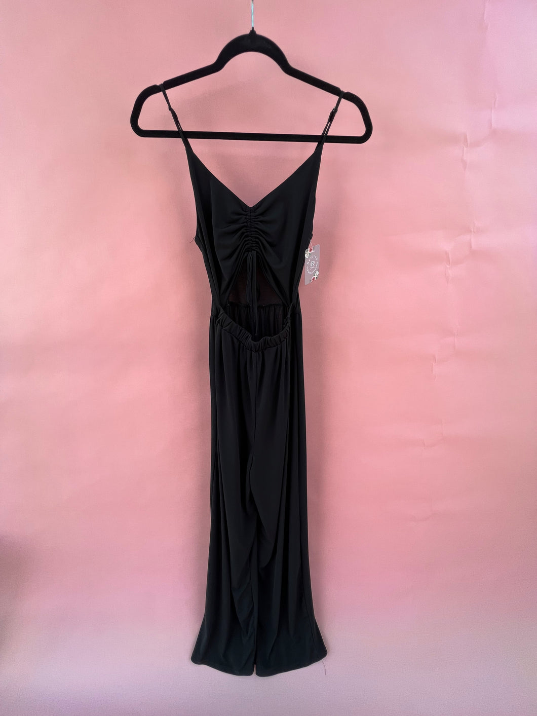 (S) Love Tree Black Cutout Wide Leg Jumpsuit Womens