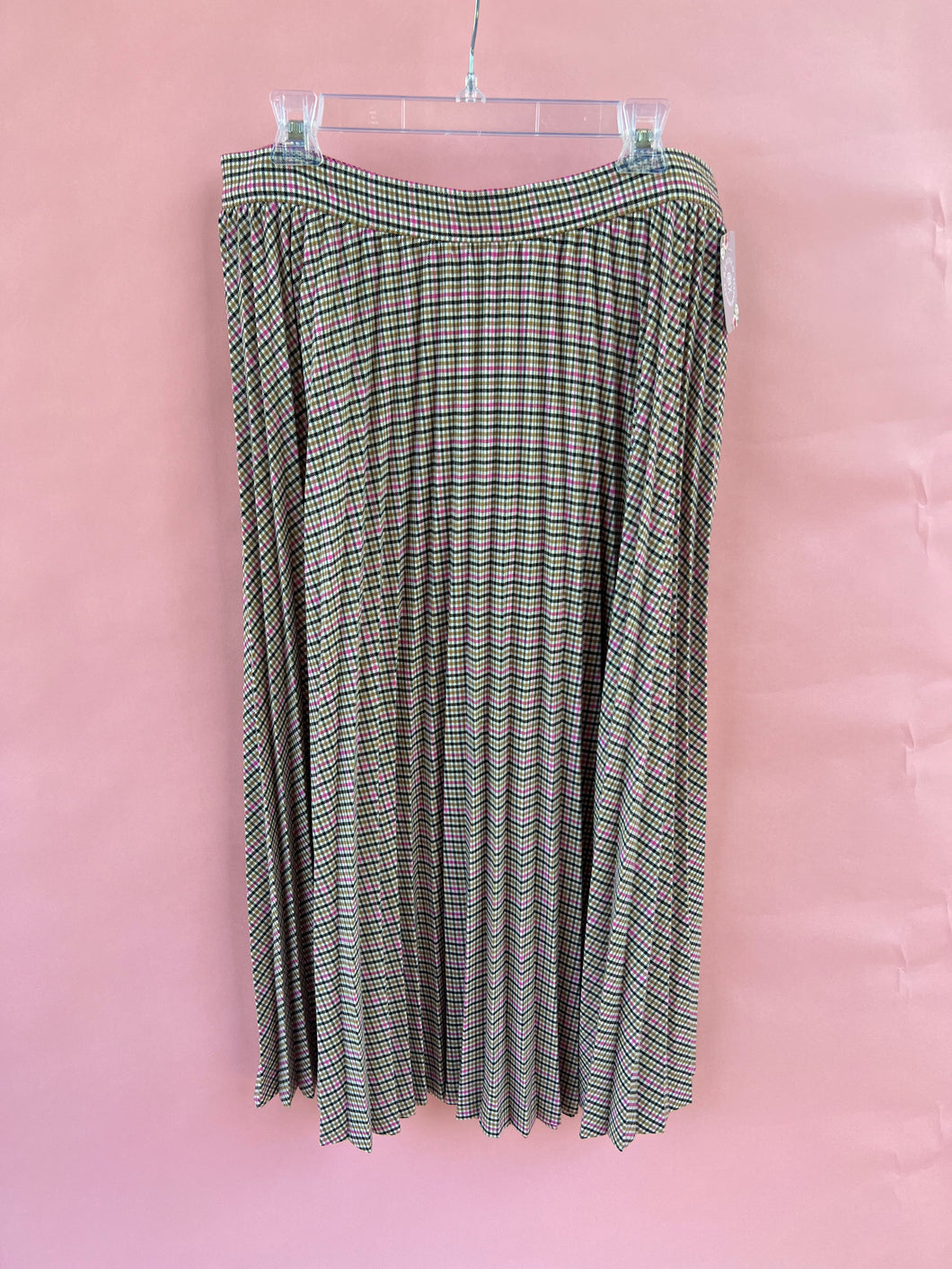 (L) Loft White Pink Gingham Skirt Womens