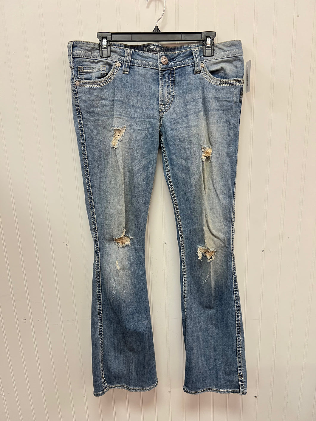(32/33) Silver Twisted Distressed Jeans Womens