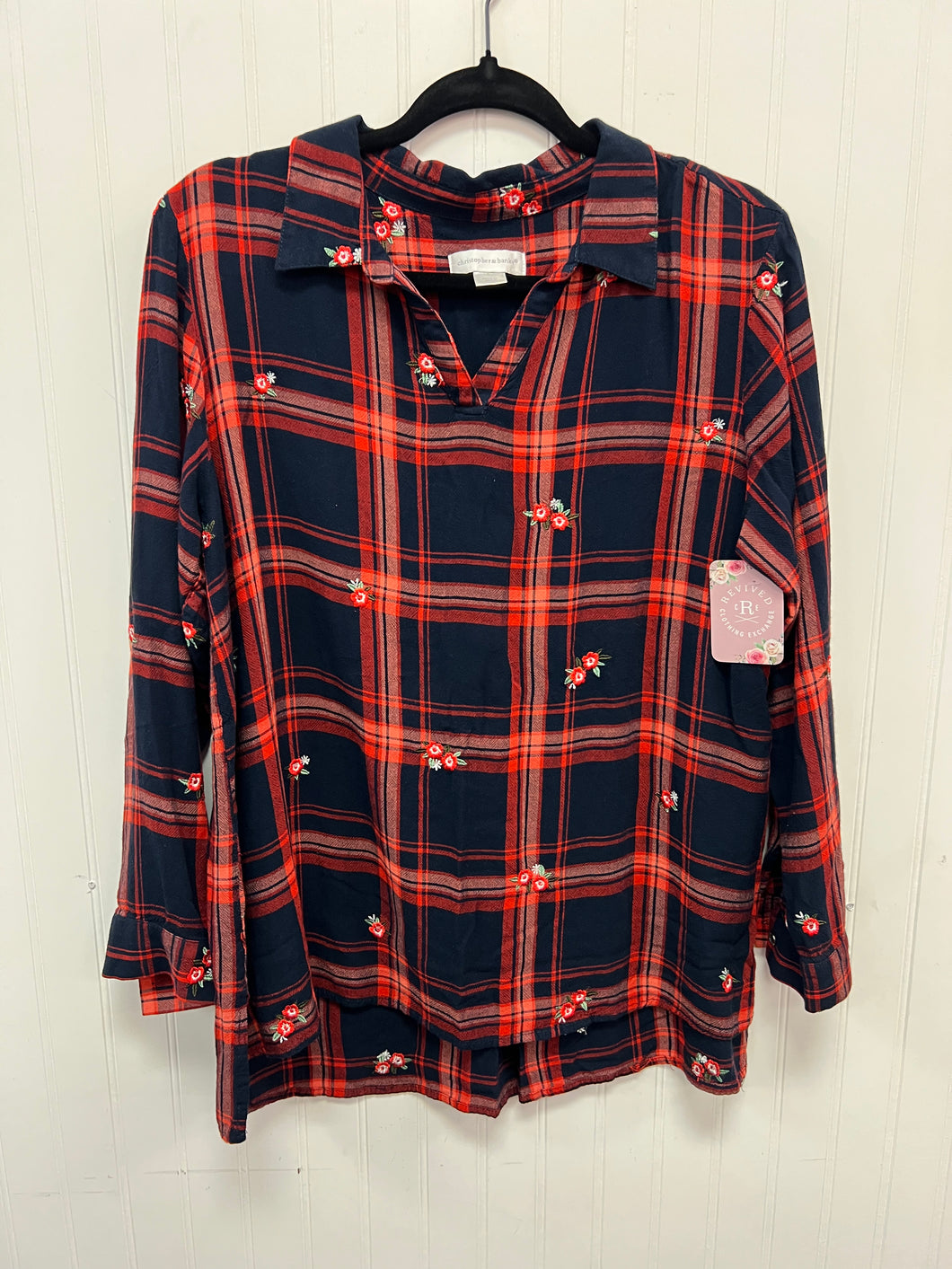 (L) Christopher Banks Navy Red Plaid Shirt Womens