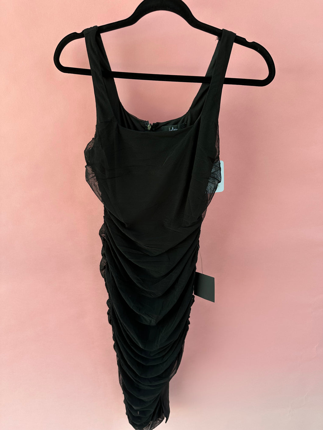 (M) Lulus Black Scrunch Bodycon Dress Womens