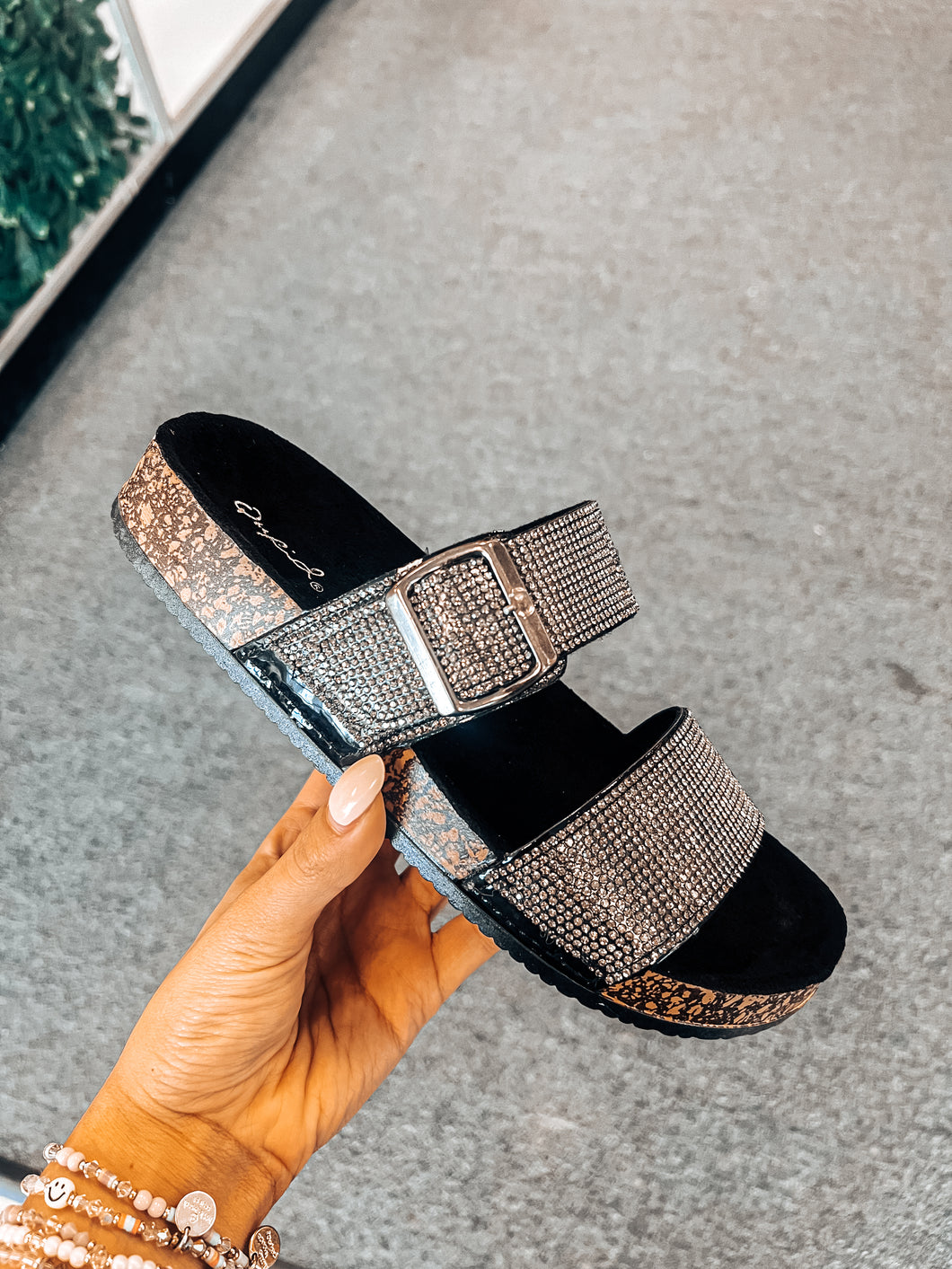 Black Sparkle Buckle Sandal