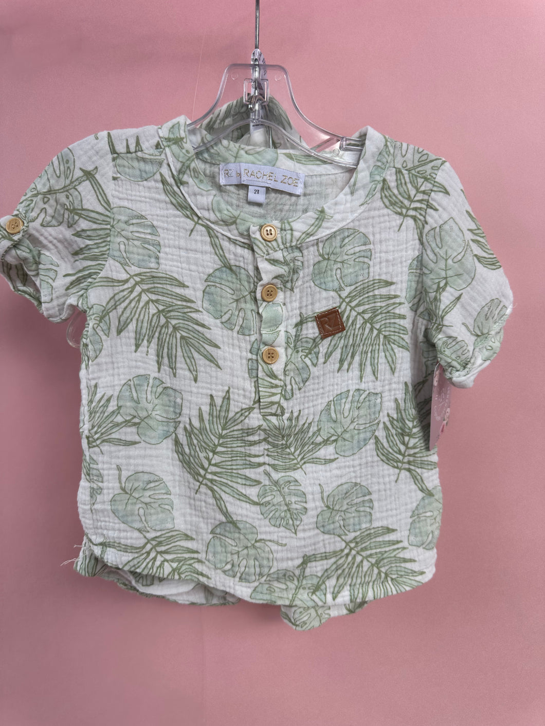(2T) Rachel Zoe Linen Palm Leaf Set Boys