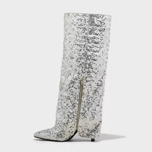 Load image into Gallery viewer, A New Day Abba Silver Fold Over Tall Boot Women&#39;s