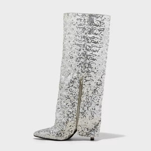 A New Day Abba Silver Fold Over Tall Boot Women's