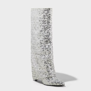 A New Day Abba Silver Fold Over Tall Boot Women's