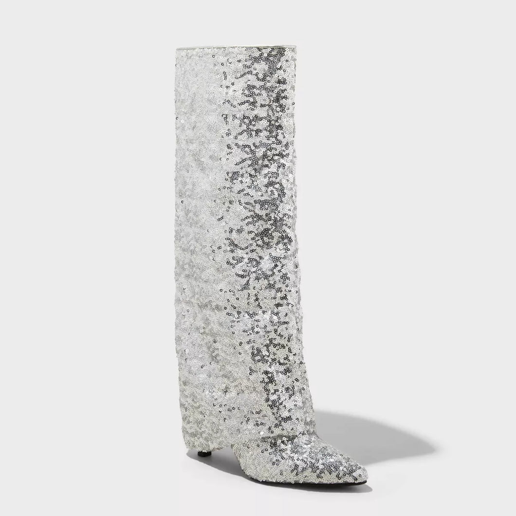 A New Day Abba Silver Fold Over Tall Boot Women's