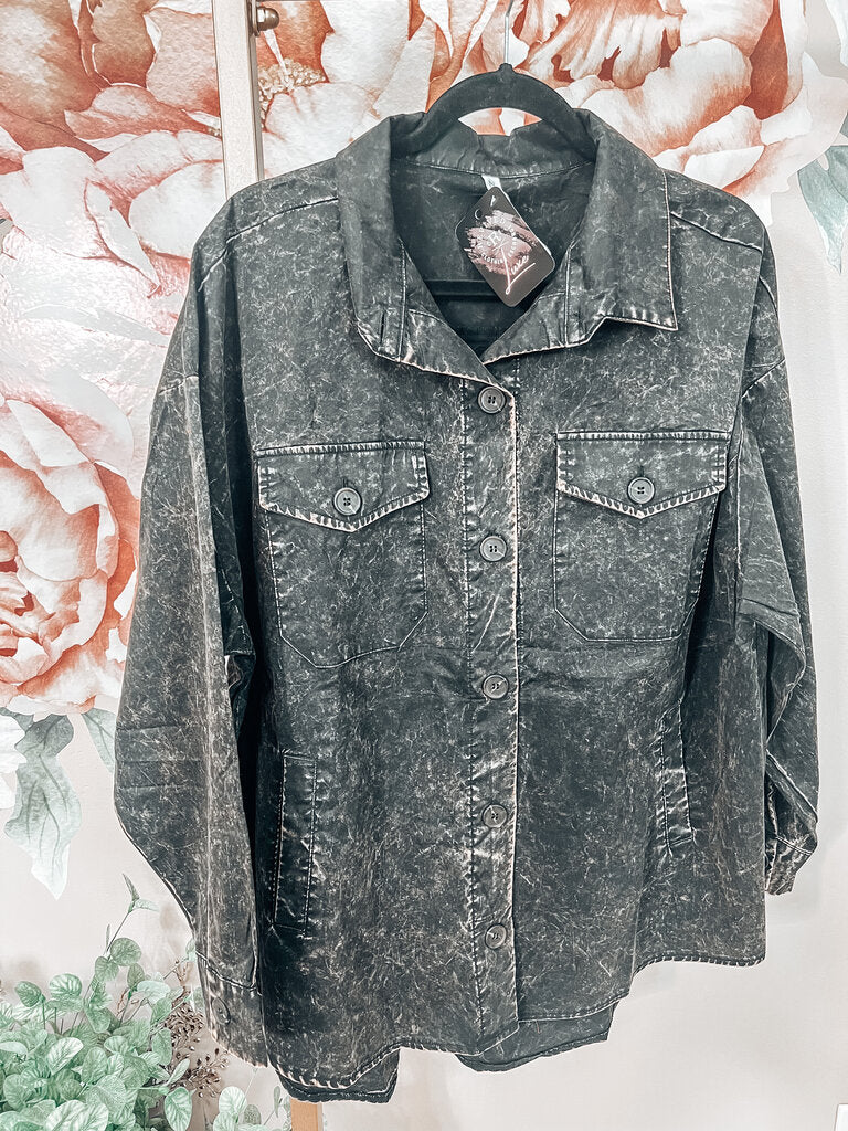 Black Acid Wash Shacket