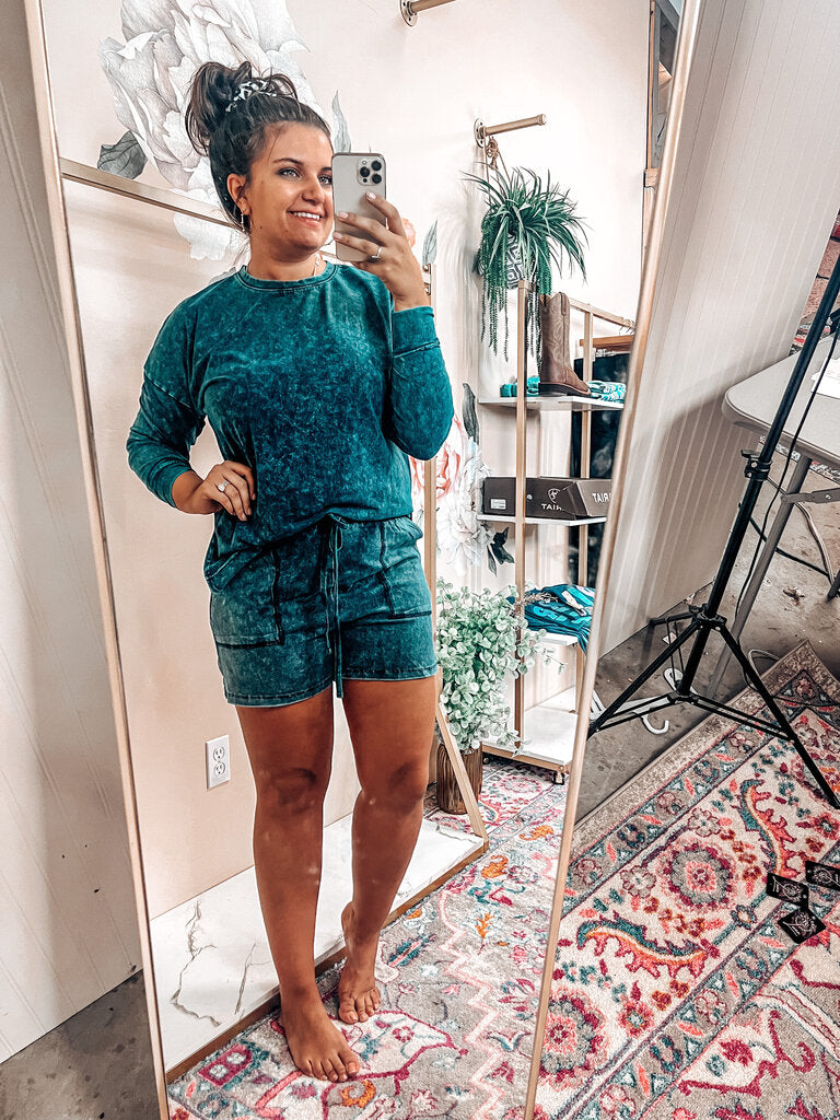Blue Acid Wash Lounge Set