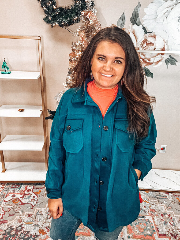 Teal Fleece Shacket