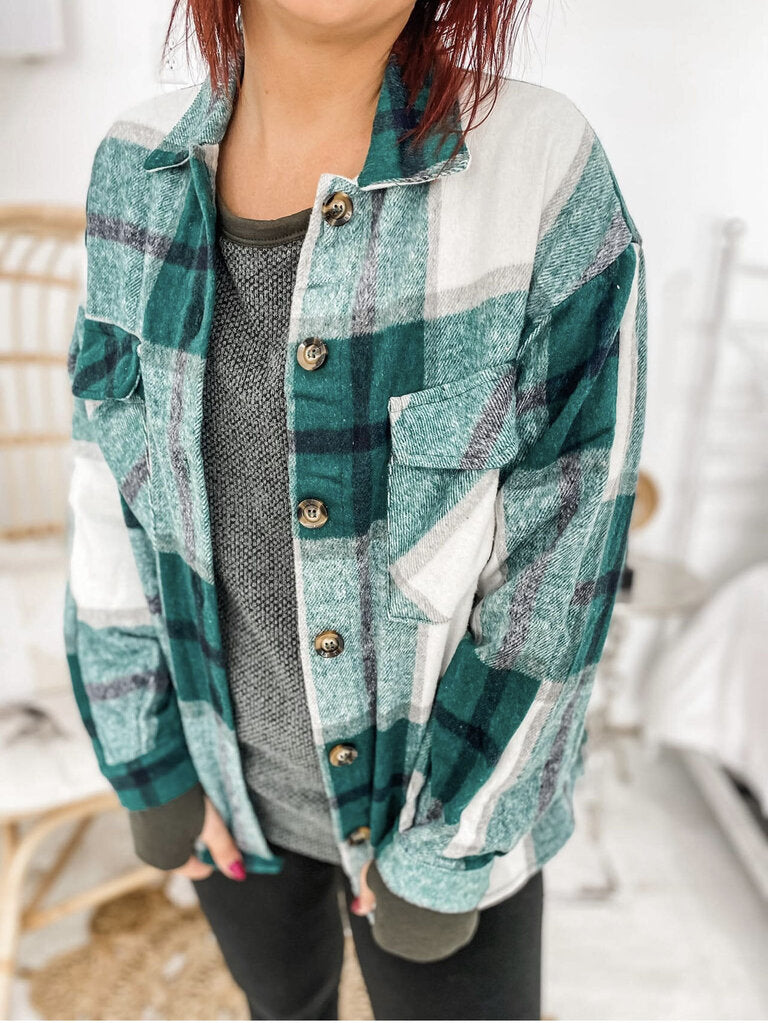 Forest Green Flannel Shacket Women's
