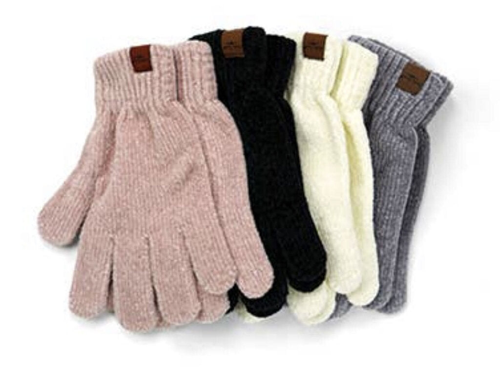 Gray Chenille Gloves Women's