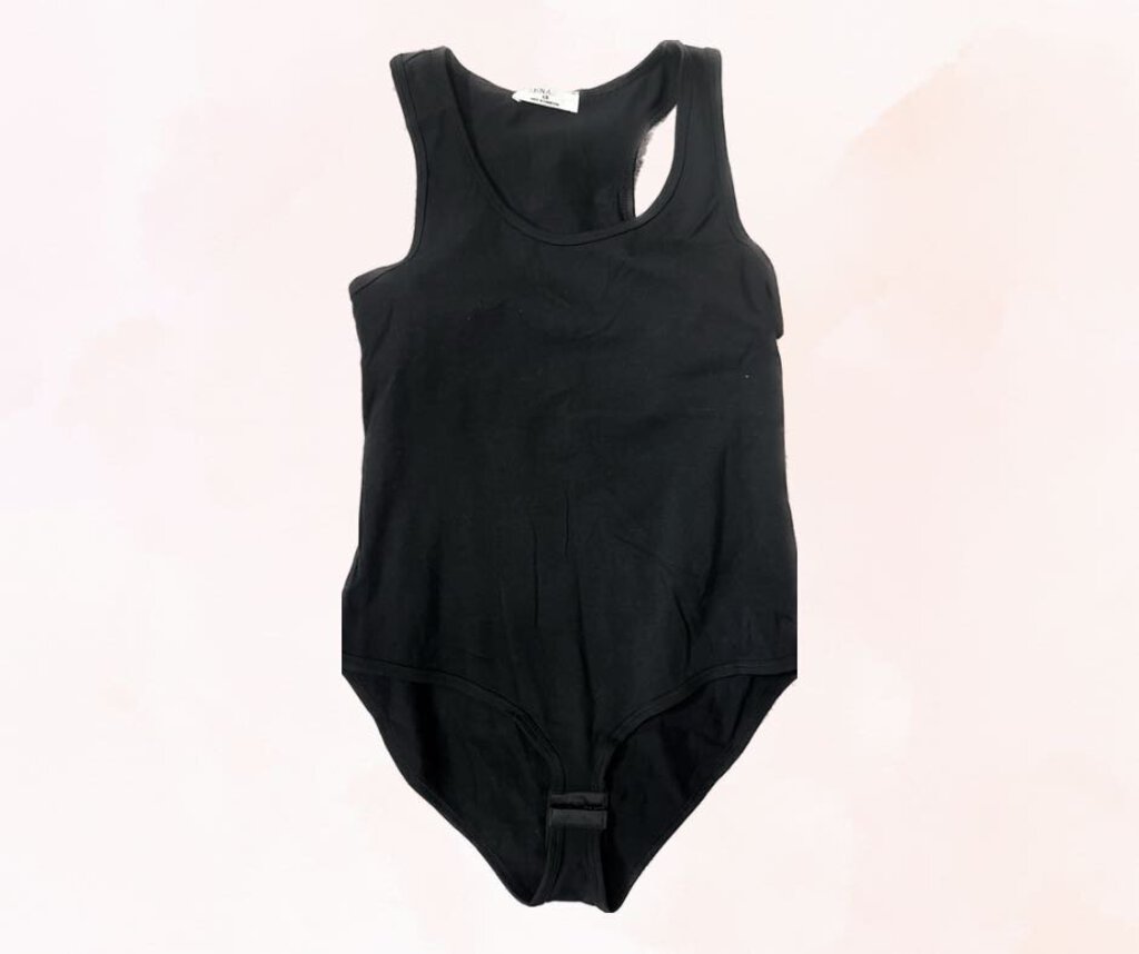 Zenana Black Cotton Crew Bodysuit Women's