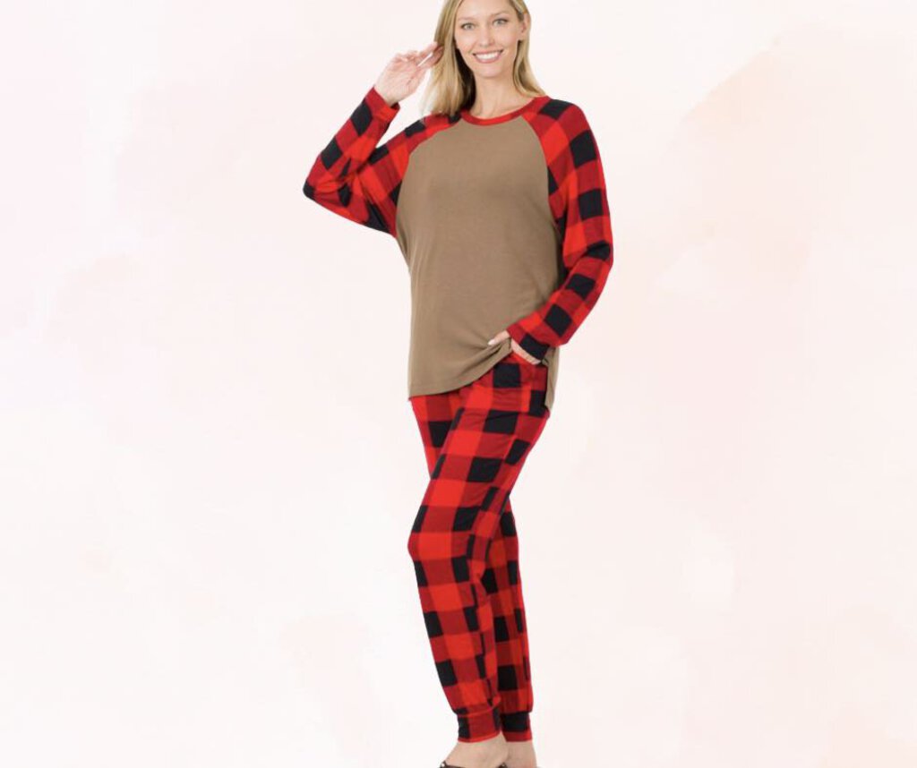 Buffalo Plaid Long Sleeve Lounge Set Women's