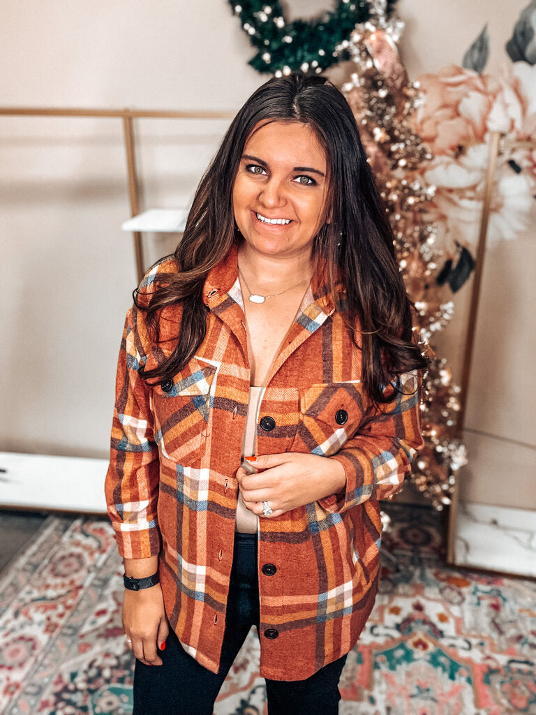Rust Flannel Plaid Shacket Women's