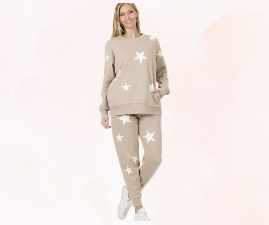 Tan Neutral Star Lounge Set Women's