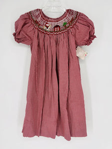 (6) Rosalina Red Gingham Smocked Cowboy Santa Dress